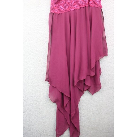 Fantasy Lingerie Vtg. Lace Asymmetrical Hem Nightie-Size Medium-Burgundy-Y2K - Picture 7 of 8